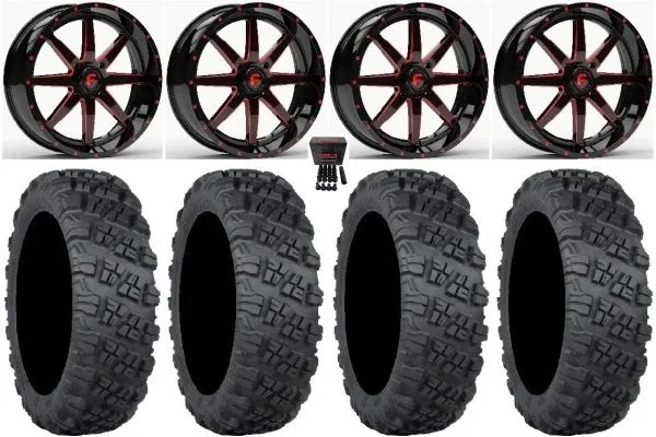 Fuel Maverick Red 18″ Wheels 35″ Versa Cross V3 Tires Can-Am Commander Maverick Renegade Outlander Defender
