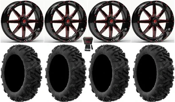 Fuel Maverick Red 20″ Wheels 34″ Moto MTC Tires Kawasaki Mule Pro FXT KRX / Yamaha Wolverine RMAX / YXZ 2019+