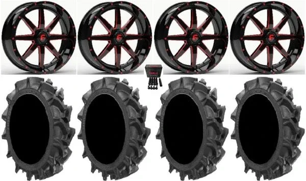 Fuel Maverick Red 24″ Wheels 42″ MotoHavok Tires Kawasaki Teryx Mule