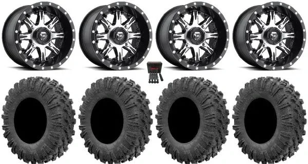 Fuel Nutz Black 14″ Wheels 27″ MotoRavage Tires Kawasaki Mule Pro FXT KRX / Yamaha Wolverine RMAX / YXZ 2019+
