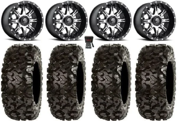 Fuel Nutz Black 14″ Wheels 28″ Rip Saw Tires Honda Rincon Yamaha Rhino Kawasaki Brute Force Suzuki KingQuad