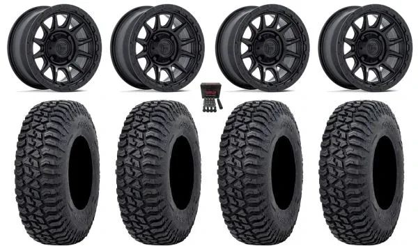 Fuel Piston 15″ Wheels Black +10mm 32″ Tricera Tires Kawasaki Teryx Mule