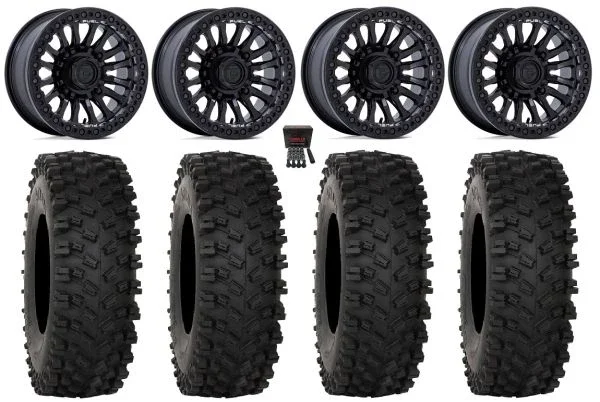 Fuel Rincon Bdlk 15″ Wheels Bk 33″ ATX470 Tires Kawasaki Mule Pro FXT KRX / Yamaha Wolverine RMAX / YXZ 2019+