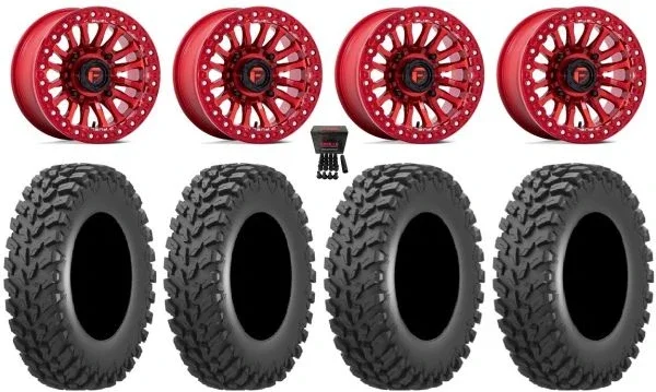 Fuel Rincon Bdlk 15″ Wheels Red 30″ Cross Trail Tires Kawasaki Mule Pro FXT KRX / Yamaha Wolverine RMAX / YXZ 2019+