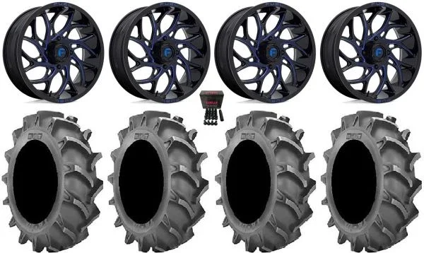 Fuel Runner 18″ Wheels Blue 33×8 (6ply) BKT 171 Tires Kawasaki Mule Pro FXT KRX / Yamaha Wolverine RMAX / YXZ 2019+