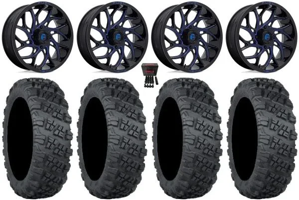 Fuel Runner 18″ Wheels Blue 35″ Versa Cross V3 Tires Can-Am Maverick X3 / Honda Pioneer 1000 / Talon