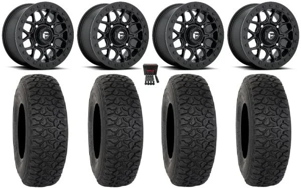 Fuel Tech Beadlock 15″ Wheels Black 32″ DX440 Tires Kawasaki Teryx Mule
