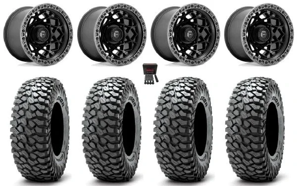 Fuel Unit 15″ Wheels Black 32″ RocScraper Tires Polaris Sportsman / RZR / Ranger