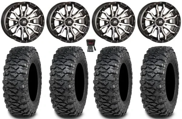 High Lifter HL21 14″ Wheels Machined 28″ Savage XT Tires Can-Am Maverick X3 / Honda Pioneer 1000 / Talon
