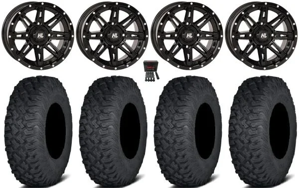 High Lifter HL22 14″ Wheels Black 27″ Coyote Tires Kawasaki Teryx Mule