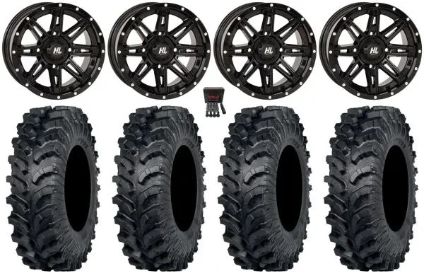 High Lifter HL22 14″ Wheels Black 30″ MT911 Tires Kawasaki Teryx Mule
