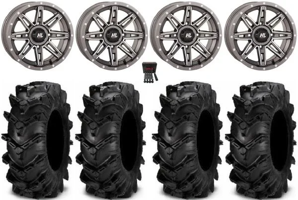 High Lifter HL22 14″ Wheels Gunmetal 27″ Cryptid Tires Can-Am Commander Maverick Renegade Outlander Defender