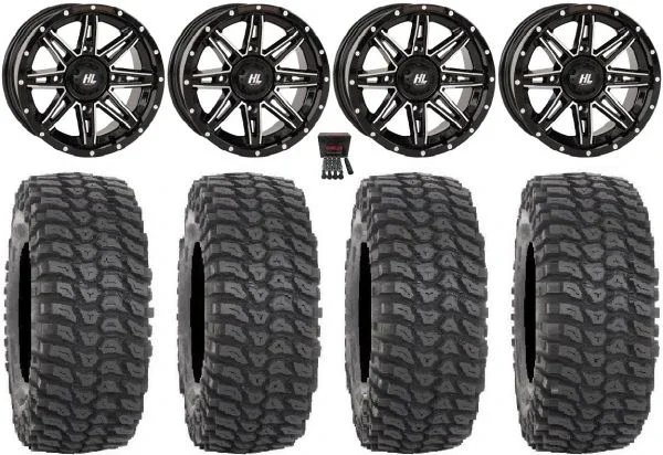 High Lifter HL22 14″ Wheels Machined 28″ XCR350 Tires Can-Am Commander Maverick Renegade Outlander Defender