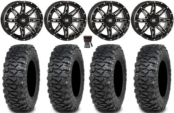 High Lifter HL22 14″ Wheels Machined 30″ Savage XT Tires Kawasaki Teryx Mule