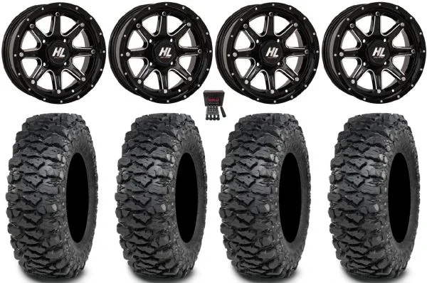 High Lifter HL4 14″ Wheels Machined 30″ Savage XT Tires Kawasaki Teryx Mule