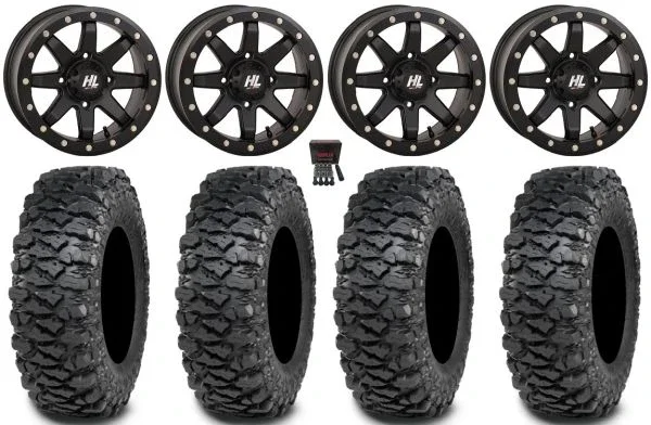 High Lifter HL9 Bdlk 14″ Wheels Bk 30″ Savage XT Tires Kawasaki Mule Pro FXT KRX / Yamaha Wolverine RMAX / YXZ 2019+