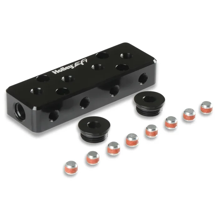 Holley EFI Vacuum Manifold – Twelve 1/8 NPT Ports – Two 6 AN ORB – Black