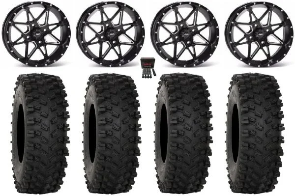 ITP Tornado 14″ Wheels Black 28″ ATX470 Tires Kawasaki Teryx Mule