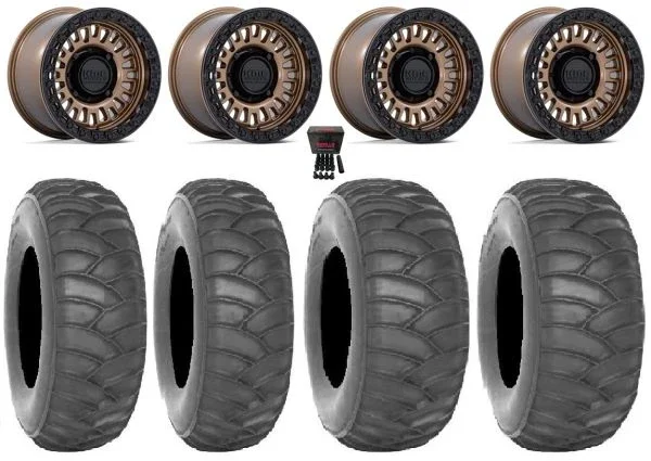 KMC Aztec Beadlock 15″ Wheels Br +38mm/+0mm 33″ SS360 Tires Kawasaki Mule Pro FXT KRX/Yamaha Wolverine RMAX/YXZ 2019+