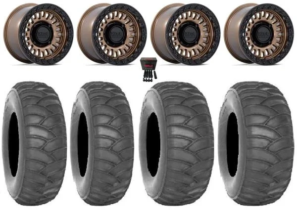 KMC Aztec Beadlock 15″ Wheels Bronze +0mm 32″ SS360 Tires Can-Am Commander Maverick Renegade Outlander Defender