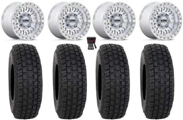 KMC Aztec Beadlock 15″ Wheels Machined +0mm 32″ RX600 Tires Can-Am Commander Maverick Renegade Outlander Defender