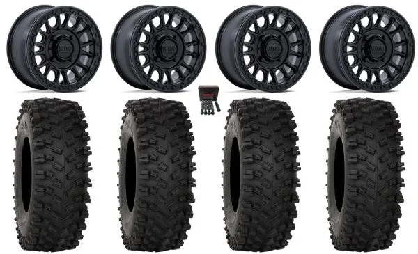 KMC Impact 15″ Wheels Black +10mm 35″ ATX470 Tires Polaris Sportsman / RZR / Ranger
