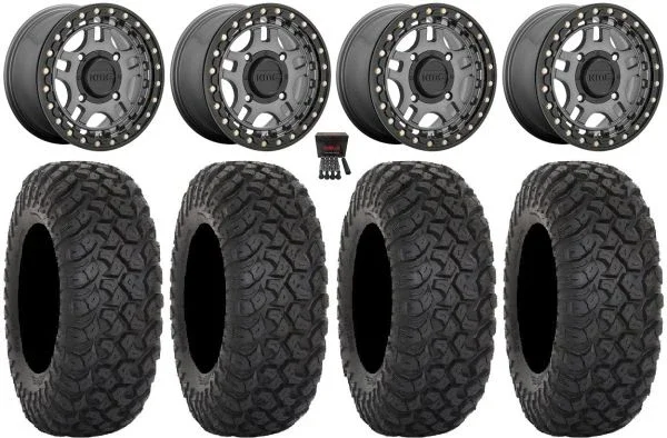 KMC Recon Beadlock 15″ Wheels Gunmetal 33″ RT320 Tires Kawasaki Teryx Mule