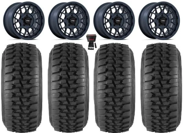KMC Technic 15″ Wheels Blue 32″ DS Soft Tires Polaris RZR Turbo R & Pro R Ranger 1500 Xpedition