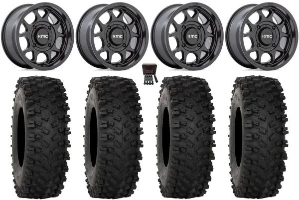 KMC Toro S 15″ Wheels Black 33″ ATX470 Tires Can-Am Commander Maverick Renegade Outlander Defender