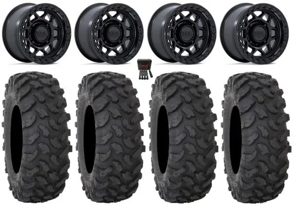 KMC Torx Bdlk 15″ Wheels Bk +38mm 32″ XTR370 Tires Can-Am Commander Maverick Renegade Outlander Defender
