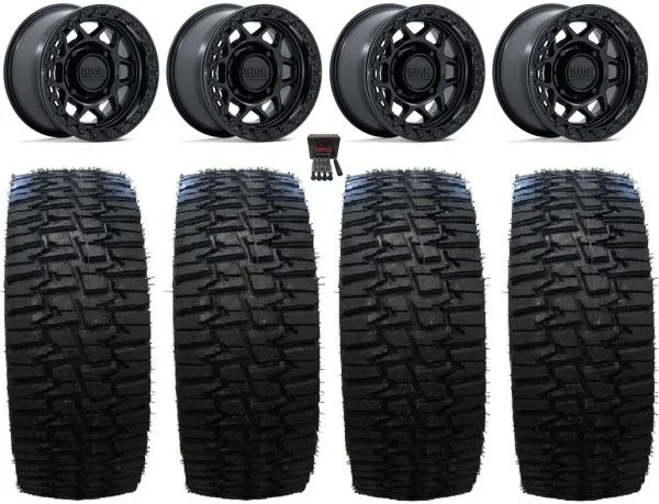 KMC Torx Bdlk 15″ Wheels Bk +38mm 33″ Desert Race Tires Can-Am Commander Maverick Renegade Outlander Defender