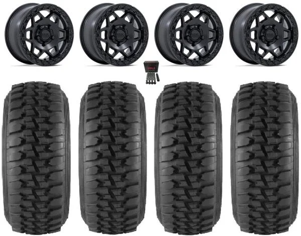KMC Torx Bdlk 15″ Wheels Bk +38mm 33″ Desert Series Tires Polaris RZR Turbo R & Pro R Ranger 1500 Xpedition