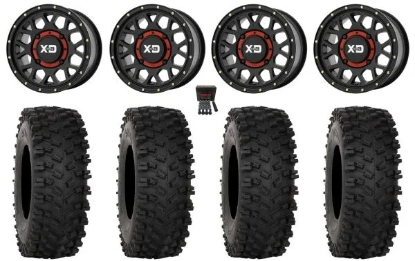 KS135 Grenade 14″ Wheels Black +38mm 28″ ATX470 Tires Can-Am Commander Maverick Renegade Outlander Defender