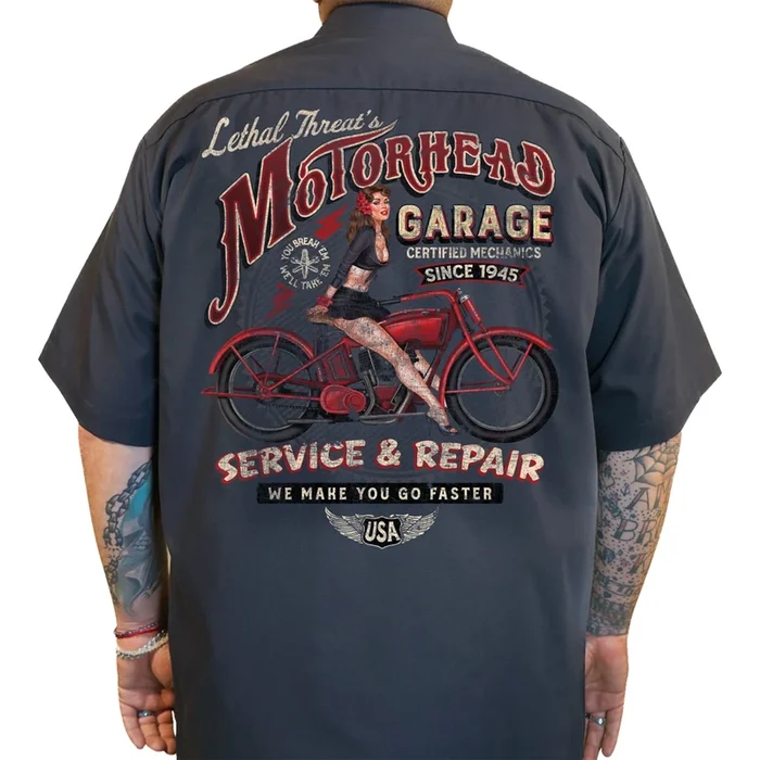 LETHAL THREAT 3040-3321 DG60177M Motorhead Garage Shop Shirt gray – medium