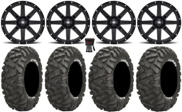 MSA Black Clutch 14″ ATV Wheels 26″ BigHorn Tires Sportsman 550 850 1000
