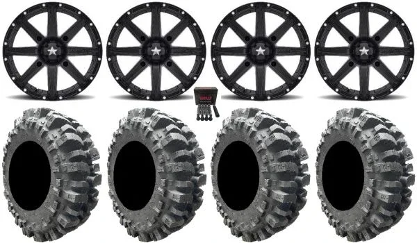 MSA Black Clutch 14″ UTV Wheels 31″ Bogger Tires Kawasaki Mule Pro FXT KRX / Yamaha Wolverine RMAX / YXZ 2019+