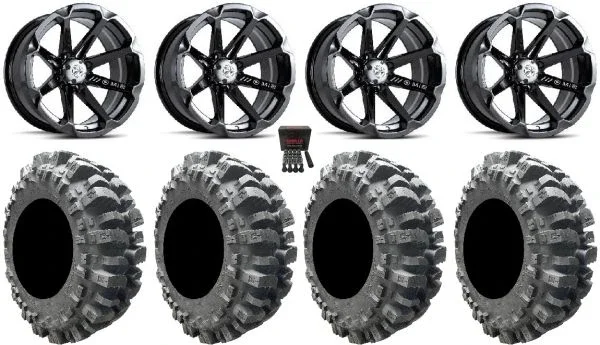 MSA Black Diesel 14″ UTV Wheels 28″ Bogger Tires Can-Am Maverick X3 / Honda Pioneer 1000 / Talon