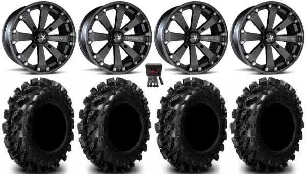 MSA Black Kore 14″ ATV Wheels 29.5″ Swamp Lite Tires Polaris Sportsman / RZR / Ranger