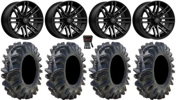 MSA Black Rogue 14″ ATV Wheels 28″ Terminator Tires Sportsman 550 850 1000