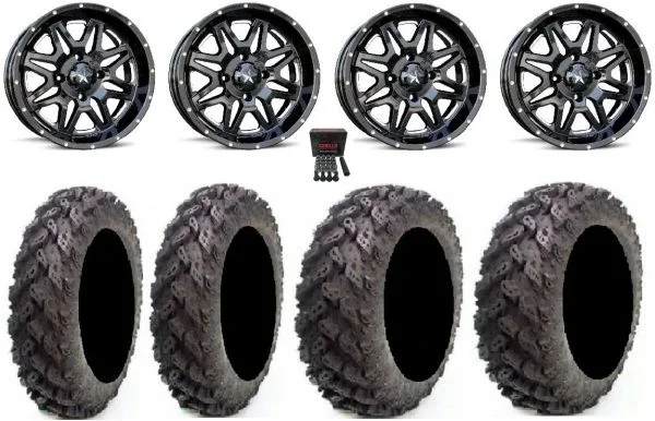 MSA Black Vibe 14″ ATV Wheels 26″ Reptile Tires Honda Rincon Yamaha Rhino Kawasaki Brute Force Suzuki KingQuad