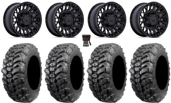 MSA Clubber 15″ Wheels Black 32″ Sniper 920 Tires Kawasaki Mule Pro FXT KRX / Yamaha Wolverine RMAX / YXZ 2019+