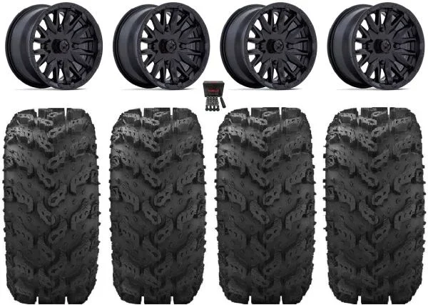 MSA Creed 14″ Wheels Black 28″ Reptile Tires Can-Am Commander Maverick Renegade Outlander Defender