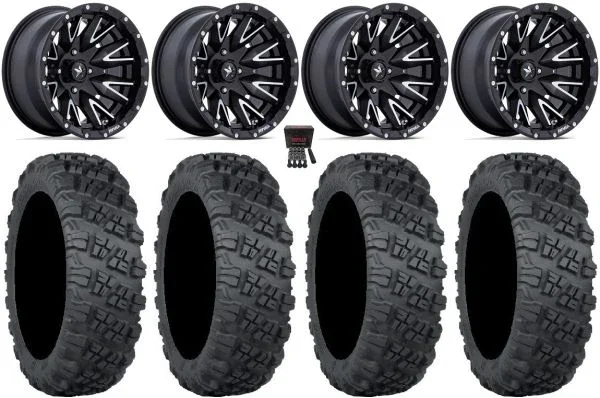MSA Creed 14″ Wheels Machined 32″ Versa Cross V3 Tires Kawasaki Mule Pro FXT KRX / Yamaha Wolverine RMAX / YXZ 2019+