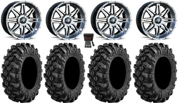 MSA Dark Tint Vibe 14″ ATV Wheels 27″ Buck Snort Tires Sportsman 550 850 1000