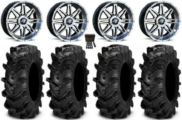 MSA Dark Tint Vibe 14″ UTV Wheels 27″ Cryptid Tires Honda Pioneer