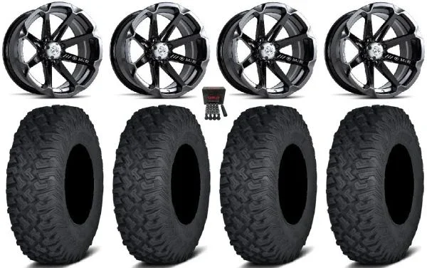 MSA Diesel 14″ Wheels Black 30″ Coyote Tires Kawasaki Mule Pro FXT KRX / Yamaha Wolverine RMAX / YXZ 2019+