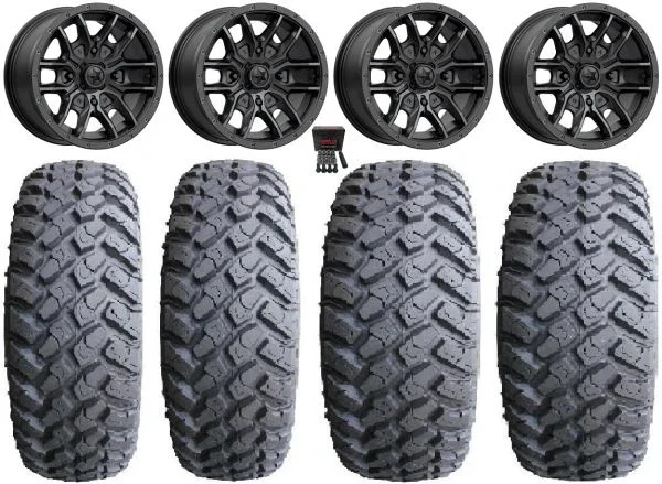 MSA Fang 14″ Wheels Black 27″ MotoHammer Tires Can-Am Maverick X3 / Honda Pioneer 1000 / Talon