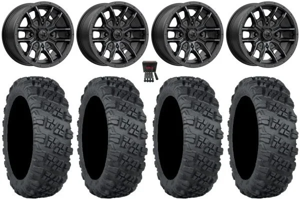 MSA Fang 14″ Wheels Black 30″ Versa Cross V3 Tires Can-Am Commander Maverick Renegade Outlander Defender