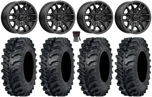 MSA Fang 15″ Wheels Black 34″ MT911 Tires Can-Am Maverick X3 / Honda Pioneer 1000 / Talon