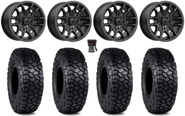 MSA Fang 15″ Wheels Black (+38mm) 30″ Intersect Tires Kawasaki Teryx Mule